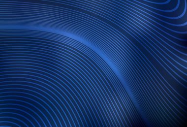 Eğri çizgileri olan koyu mavi vektör arkaplan. Alnında çizgiler olan soyut bir çizim. İş tasarımınız için şablon.