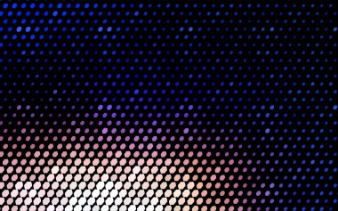 Açık mavi, çemberlerden oluşan sarı vektör çizimi. İşiniz için noktalı gradyan tasarımı. Renkli benekli yarım ton biçiminde yaratıcı geometrik arkaplan.