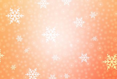 Açık Turuncu vektör arkaplanı tatil tarzında. Yılbaşı topları ve kar taneleriyle soyut çizimler. Okul ve dil bilgisi siteleri için desen.