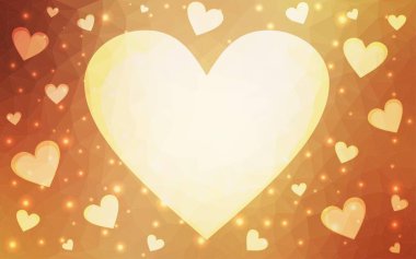 Renkli kalpleri olan açık turuncu vektör deseni. Romantik bir şekilde renkli kalplerle soyut bir tasvir. Sevgililer günü ilanı ve kitapçıkları için bir model..