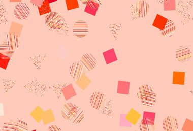 Açık Kırmızı, sarı vektör arkaplan ve daireler şeklinde çokgen. Renkli noktaları, çizgileri, küpleri olan soyut çizimler. Web siteleri için desen.