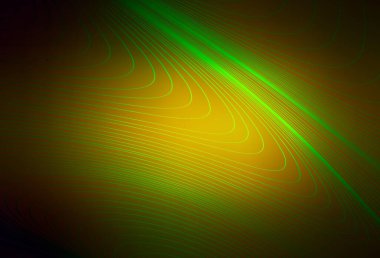 Koyu yeşil, kıvrımlı çizgileri olan sarı vektör arka plan. Eğimli çizgileri olan zarif parlak bir illüstrasyon. İş tasarımınız için şablon.