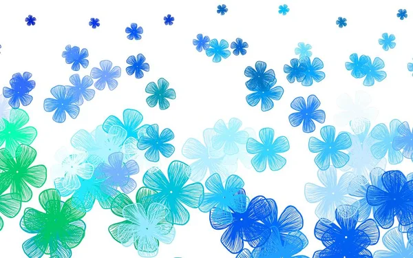 Azul Claro Verde Vector Fondo Natural Con Flores Doodle Ilustración — Vector de stock