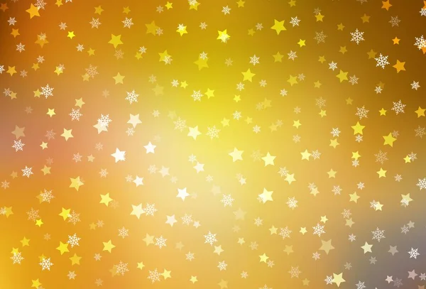 Fondo Vector Amarillo Oscuro Con Hermosos Copos Nieve Estrellas Ilustración — Vector de stock