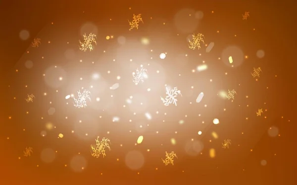 Heller Orangefarbener Vektorhintergrund Mit Weihnachtsschneeflocken Schnee Auf Verschwommenem Abstrakten Hintergrund — Stockvektor
