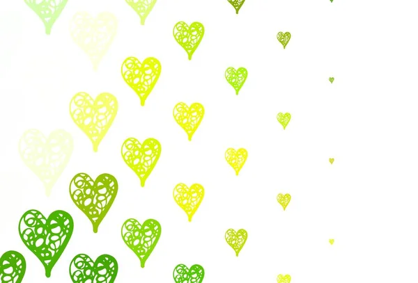 Light Green Yellow Vector Backdrop Sweet Hearts Beautiful Abstract Hearts — Stock Vector