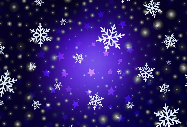 Fondo Vectorial Púrpura Oscuro Con Hermosos Copos Nieve Estrellas Ilustración — Vector de stock