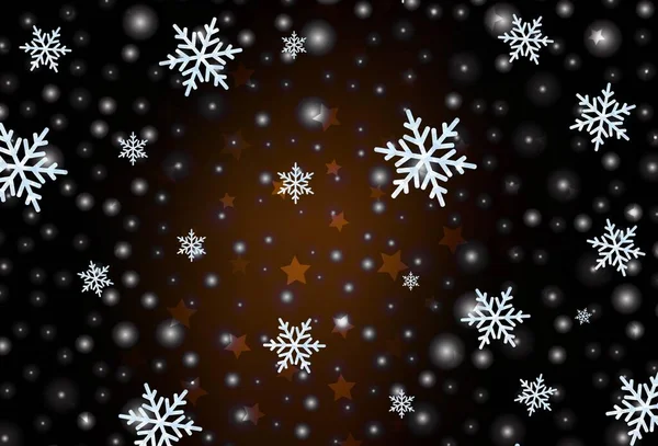 クリスマスの雪片 星とダークブラウンベクトルパターン クリスマススタイルで雪とグラデーションカラフルなイラスト 新年の背景のテンプレート — ストックベクタ