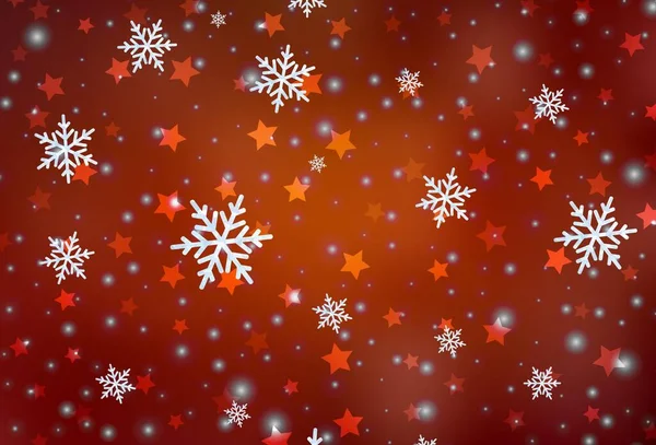 Rojo Oscuro Patrón Vector Amarillo Con Copos Nieve Navidad Estrellas — Archivo Imágenes Vectoriales