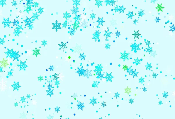 Azul Claro Fondo Verde Vector Con Copos Nieve Navidad Ilustración — Vector de stock