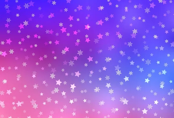 Rosa Claro Diseño Vectorial Azul Con Copos Nieve Brillantes Estrellas — Vector de stock