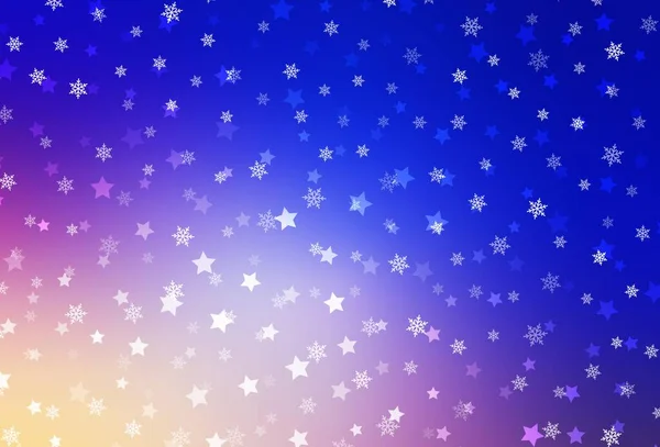 Rosa Claro Fondo Vector Azul Con Copos Nieve Navidad Estrellas — Archivo Imágenes Vectoriales