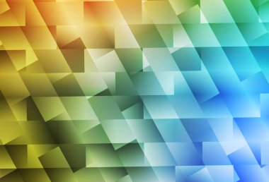 Açık mavi, sarı vektör arkaplanı çokgen biçiminde. Dikdörtgenleri ve kareleri olan güzel bir çizim. Şablon bir arkaplan olarak kullanılabilir.