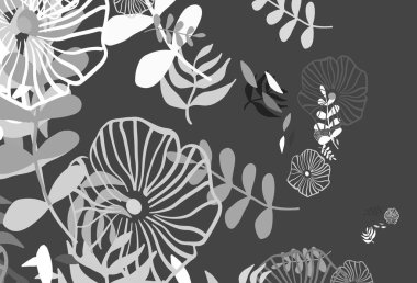 Açık gri vektör arkaplanı yapraklarla karalıyor. Doğal yaprağı olan zarif, parlak bir illüstrasyon. Cep telefonlarının geçmişleri için şablon.