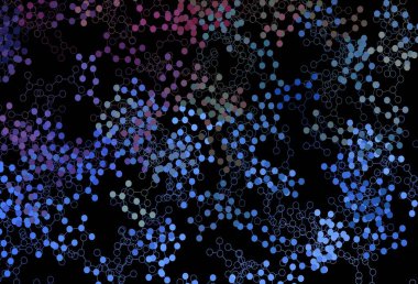 Koyu pembe, mavi vektör arka planı ve yapay zeka formları. Parlak renkli bir illüstrasyon ve yapay zekanın gerçek yapısı. Poster ve teknoloji sembolü.