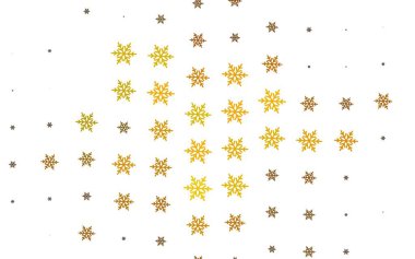 Açık yeşil, sarı vektör desenli Noel kar taneleri, yıldızlar. Değişken kar taneleri olan renkli kar taneleri. Yeni yıl arkaplanı için şablon.