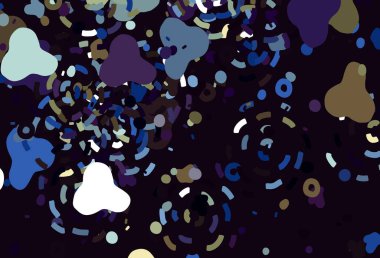 Açık mavi, Memphis şekilli sarı vektör arkaplan. Soyut tarzda rengarenk gradyan şekilleri olan bir resim. Kartvizitiniz için modern tasarım.