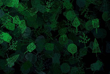 Koyu yeşil vektör karalama deseni ağaçlar, dallar. Karalama tarzında renkli soyut çizimler. Markan için şık bir model..