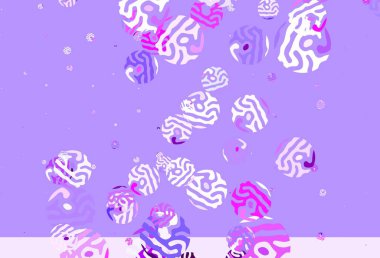 Memphis şekilli açık mor vektör arkaplan. Renkli rastgele şekillerle modern soyut illüstrasyon. İşiniz için en iyi akıllı tasarım.