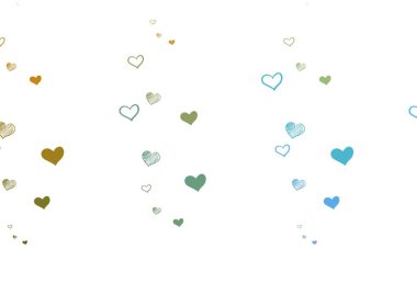 Açık mavi, karalama kalpli sarı vektör şablonu. Renkli arkaplanda güzel soyut kalpler. Sevgililer Günü 'nü kutlamak için tasarım.