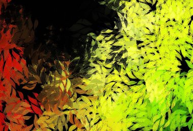 Koyu yeşil, kırmızı vektör karalama desenli yapraklar. Karalama tarzında yaprakları olan belirsiz bir çizim. İşiniz için yeni tasarım.