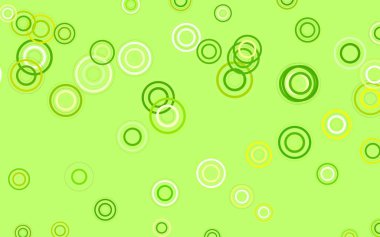 Açık yeşil, diskli sarı vektör dokusu. Parlak renkli soyut çemberlerin olduğu bir resim. Fütürist reklamlar ve kitapçıklar için şablon.