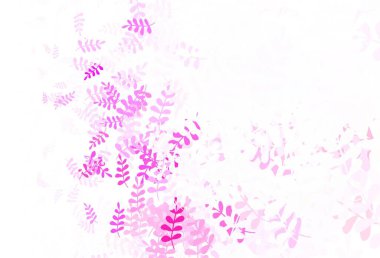 Açık Mor, yapraklı pembe vektör deseni. Zarif doğal desenli ve eğimli yapraklar. Çocuk kitapları için renkli desen.