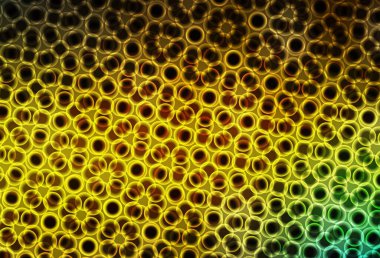 Koyu yeşil, baloncuklu sarı vektör arkaplan. Doğa tarzında bulanık halkaları olan güzel renkli çizimler. Güzel web siteleri için desen.