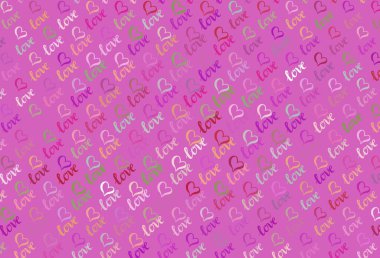 Açık pembe, yeşil vektör desenli, renkli kalpli. Sevgililer günü tarzında gradyan kalpleri olan akıllı bir illüstrasyon. Karnaval için şablon, festival için romantik broşürler.