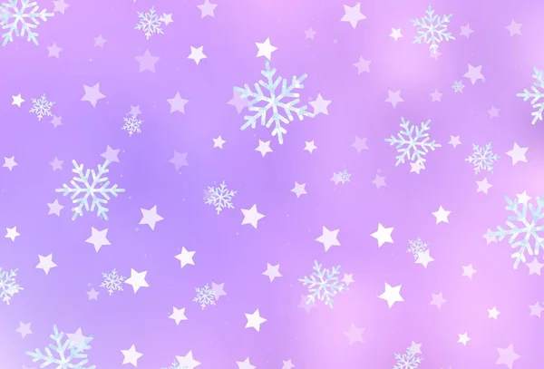 Светло Фиолетовый Векторный Фон Хмельными Снежинками Звездами Блестящая Красочная Иллюстрация — стоковый вектор