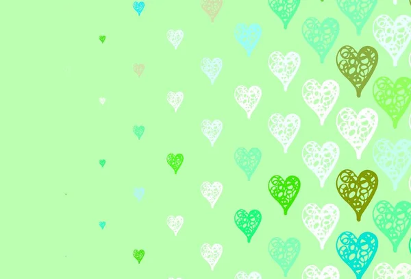 Hellblaue Grüne Vektorvorlage Mit Kritzelherzen Leuchtende Illustration Mit Herzen Auf — Stockvektor