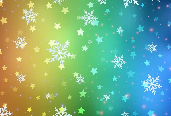 Azul Claro Plantilla Vector Amarillo Con Copos Nieve Hielo Estrellas — Archivo Imágenes Vectoriales