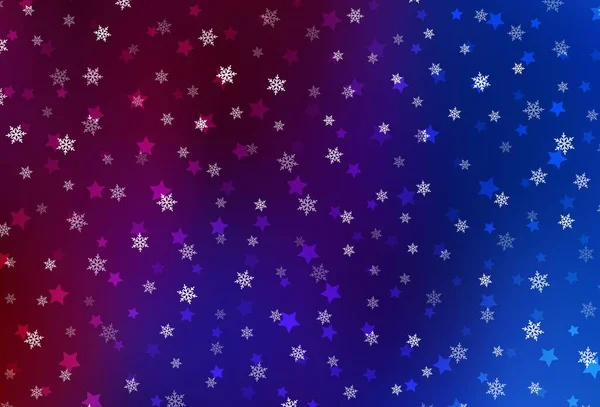 Σκούρο Μπλε Κόκκινο Διανυσματική Διάταξη Φωτεινά Νιφάδες Χιονιού Αστέρια Πολύχρωμο — Διανυσματικό Αρχείο