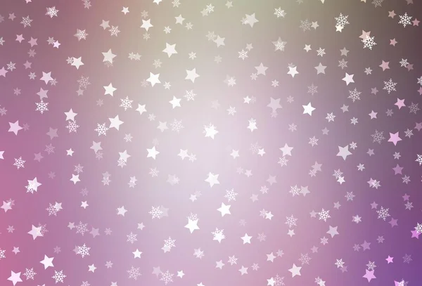 Ανοιχτό Ροζ Πράσινο Διανυσματική Υφή Χρωματιστές Νιφάδες Χιονιού Αστέρια Σύγχρονη — Διανυσματικό Αρχείο