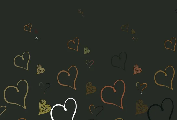 Light Green Yellow Vector Template Doodle Hearts Декоративний Дизайн Серцями — стоковий вектор