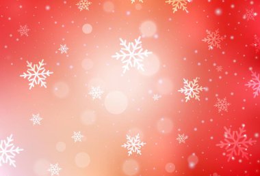 Açık Kırmızı, Yeni Yıl tarzında sarı vektör düzeni. Noel sembolleri ve tabelaları ile renkli çizimler. Bir üniversite posteri için en iyi tasarım, afiş.