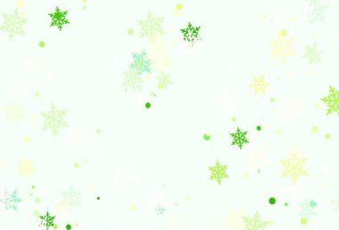 Açık yeşil, sarı vektör dokusu ve renkli kar taneleri. Soyut şablonda kar olan parlak renkli bir illüstrasyon. Yeni yıl web siteleri için şablon.