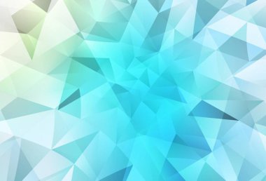 Açık mavi, yeşil vektör eğimli üçgen dokusu. Çokgen biçiminde, gradyan ile renkli çizimler. Bir markanın arkaplanı için desen.