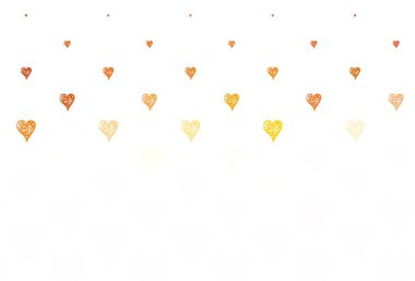 Kalpli hafif turuncu vektör arka planı. Bulanık arkaplanda gradyan kalp şekilleri olan bir resim. Sevgililer günü ilanı ve kitapçıkları için bir model..