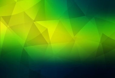 Koyu yeşil, sarı vektör soyut mozaik fon. Üçgenlerden oluşan parlayan çokgen çizimler. Arkaplanlarınız için desenli desen.