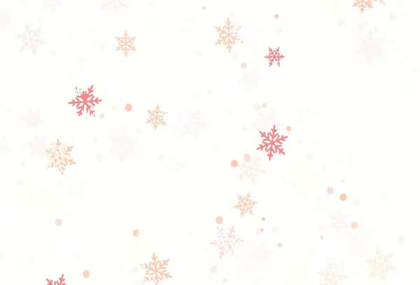 Světle Červený Vektorový Vzor Vánočními Vločkami Zářící Barevné Ilustrace Sněhem — Stockový vektor