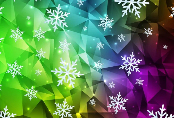 Rosa Claro Fondo Verde Vector Con Copos Nieve Navidad Estrellas — Vector de stock