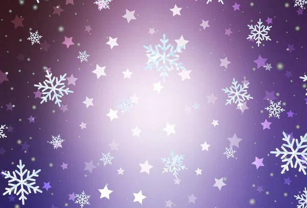 明るい雪のフレーク 星とライトパープルベクトルレイアウト 雪とクリスマススタイルでカラフルな装飾デザイン 新年の広告 小冊子のデザイン — ストックベクタ
