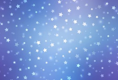 Açık pembe, mavi vektör arka plan, güzel kar taneleri, yıldızlar. Yılbaşı tarzında kar yağan rengarenk bir tasvir. Yeni yıl arkaplanı için şablon.