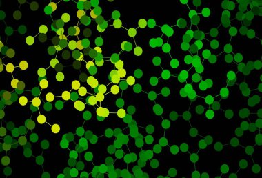 Koyu yeşil, sarı vektör arkaplan ve yapay zeka formları. Soyut şablondaki yapay zeka şekilleriyle parlayan illüstrasyon. Poster ve teknoloji sembolü.