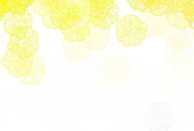 Açık sarı vektör yapraklı soyut arkaplan. Çiçekli modern soyut illüstrasyon. Duvar kağıtları, boyama kitapları için desen.