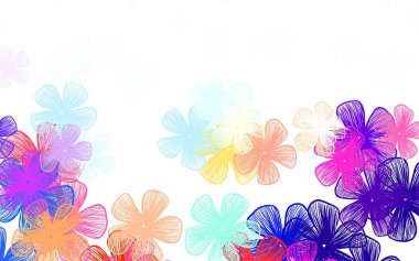 Açık mavi, sarı vektör karalama deseni ve çiçekler. Çiçeklerle bulanık şekilli yaratıcı çizimler. Web siteniz için Doodle tasarımı.