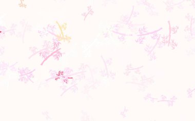 Açık pembe, sarı vektör doğal dallı sanat eseri. Origami tarzında yaprak ve dalların karalama çizimi. İş tasarımınız için yepyeni bir tarz.