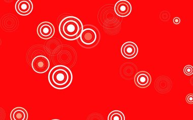 Dairesel şekilli açık kırmızı vektör düzeni. Renkli su damlaları olan modern soyut çizimler. Duvar kağıtlarının dokusu için desen.