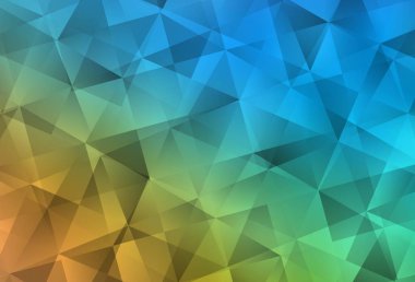 Açık mavi, sarı vektör parlayan üçgen düzen. Çokgen biçiminde, gradyan ile renkli çizimler. Bir markanın arkaplanı için desen.